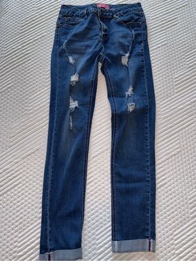 Skinny Distressed Dark Blue Jeans - Stretch Fit